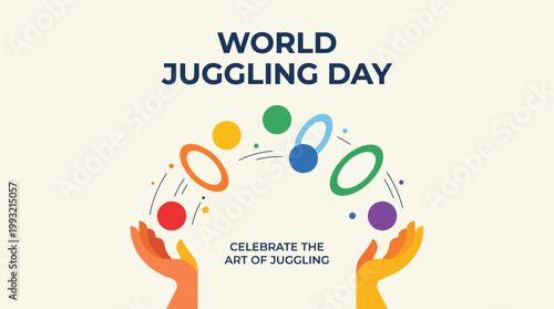 World Juggling Day Celebration with Colorful Rings and Hands.