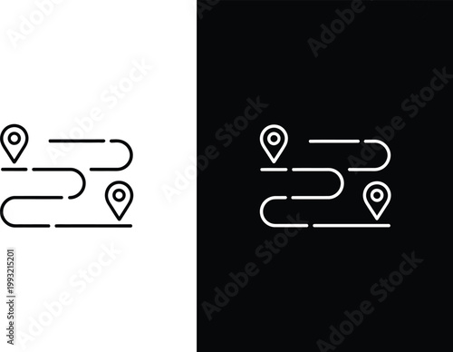 Distance icon vector graphics in strokes measuring space separation travel navigation and positioning concept line design