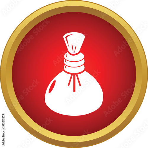 Herbal poultice icon representing a traditional massage therapy tool within a red and gold circle