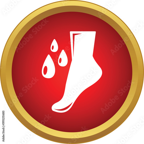 Foot icon with sweat drops symbolizing excessive perspiration and hygiene needs
