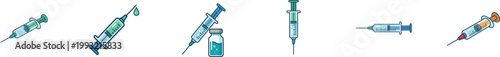 Collection of medical syringe and vaccine vial vector icons