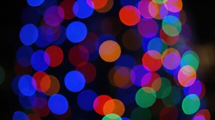 Abstract colorful bokeh lights on a dark background, glowing festive backdrop with soft luminous circles and rich color depth, no logos