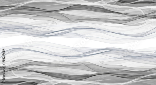 Abstract flowing waves of smoke or fabric in grayscale, digital art, background