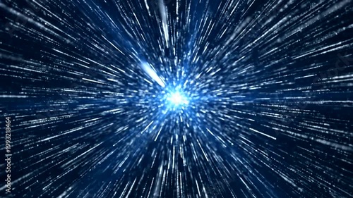 Abstract blue light streaks radiating from center.