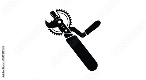 A black silhouette of a vintage can opener detailed and sharply defined silhouette