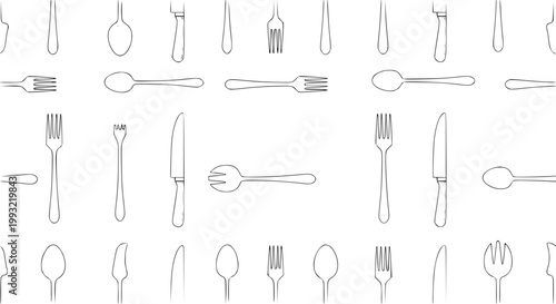 Seamless spoon fork and knife cutlery pattern vector background for restaurant cafe packaging and kitchen design