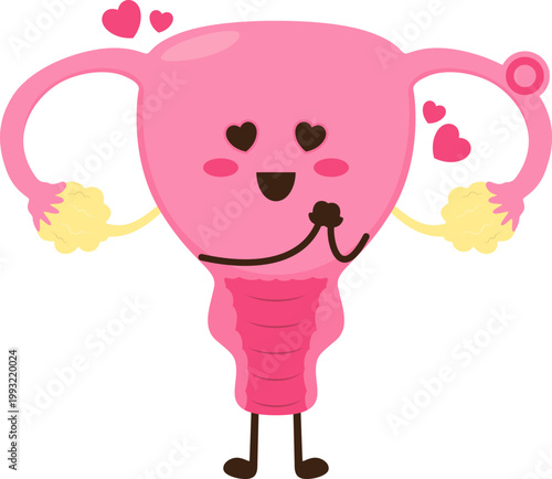 Cute and Kawaii Uterus Ovulation Illustration with Menstrual Phase Condition for Reproductive Education, Health. Vector Isolated