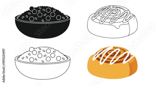 Set of four different types of sushi rolls with various toppings and fillings on a white background