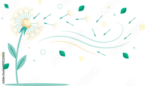 Side Profile Gentle Dandelion Breeze Vector