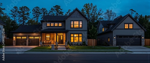 Blue Hour Symmetry Warm Glow Behind Black Frames