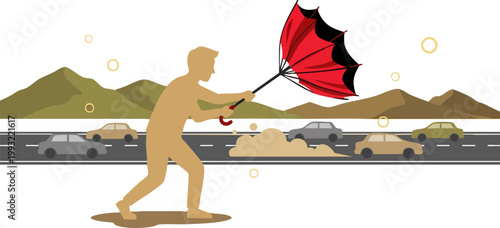 Side Profile Umbrella Against Wind Vector