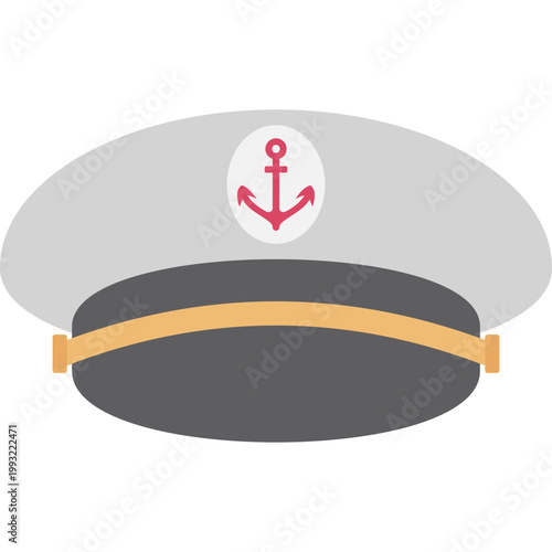 Captain Cap Icon Flat Design, Ship Captain Hat Symbol, Maritime Uniform Illustration, Nautical Officer Icon