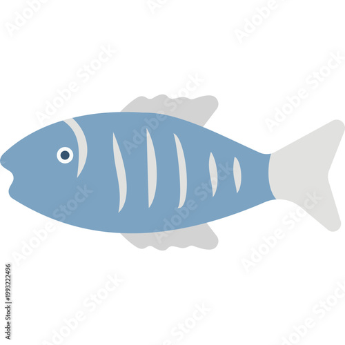 Aquatic Fish Icon Flat Design, Marine Water Fish Symbol, Ocean Life Illustration, Underwater Fish Icon