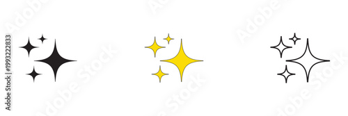 Black ,colour and outline sparkle star icons vector collection set. ideal for decorative design, magic effects, highlights, and graphic elements.