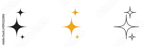 Black ,colour and outline sparkle star icons vector collection set. ideal for decorative design, magic effects, highlights, and graphic elements.