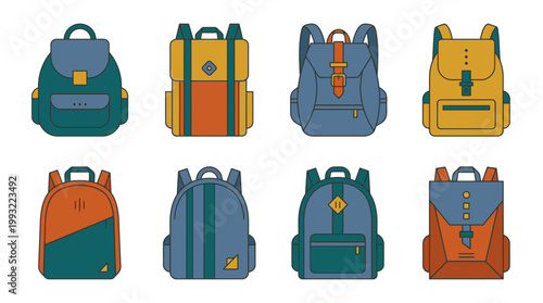 Collection of colorful backpacks and luggage.