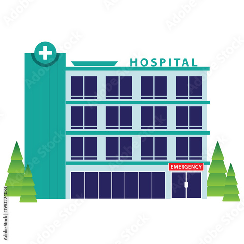 The hospital building is professional medical center. Cleanical Modern hospital outside. Professional doctor on Clinic Backdrop