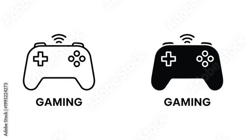 Wireless gaming controller icon for video game consoles and digital entertainment platforms in simple black and white vector graphic design for gaming news blogs and tech hardware review websites