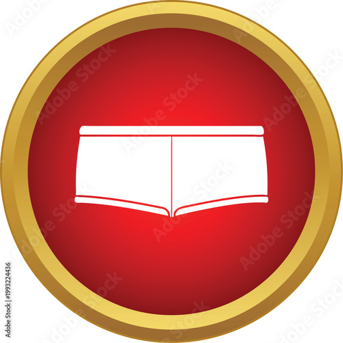 Male boxer shorts symbol inside a shiny gold bordered red circle