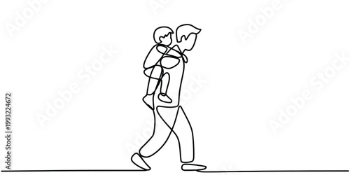 Fathers Day line art style vector illustration father and son continuous one line drawing minimal concept for family love