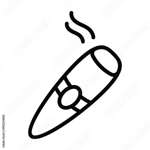 Simple outline cigar illustration symbolizing luxury lifestyle, relaxation, premium habits, and classic leisure concept on clean background.