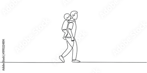 Fathers Day line art style vector illustration father and son continuous one line drawing showing bonding care and family relationship