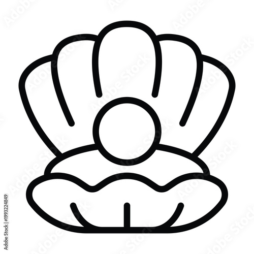 Outline pearl shell illustration symbolizing ocean treasure, elegance, rarity, and natural beauty in minimal style.