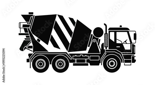 A striking black silhouette of a concrete mixer truck industrial design silhouette
