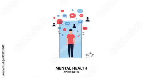 Mental health awareness, psychology support, counseling concept, vector illustration
