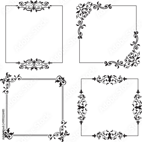 Photography Vintage set of ornate floral frames and decorative design elements featuring bla