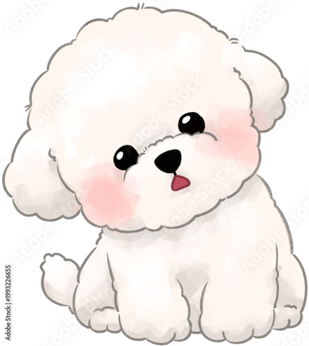 Bild auf Leinwand Cute fluffy bichon frise puppy illustration Adorable white fluffy dog cartoon ch
