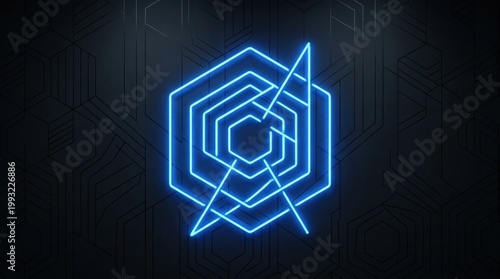 Abstract blue neon light glowing in the dark, simple geometric wallpaper with minimalist futuristic style, elegant luminous depth and clean mood, soft gradient light, polished surfaces, refined