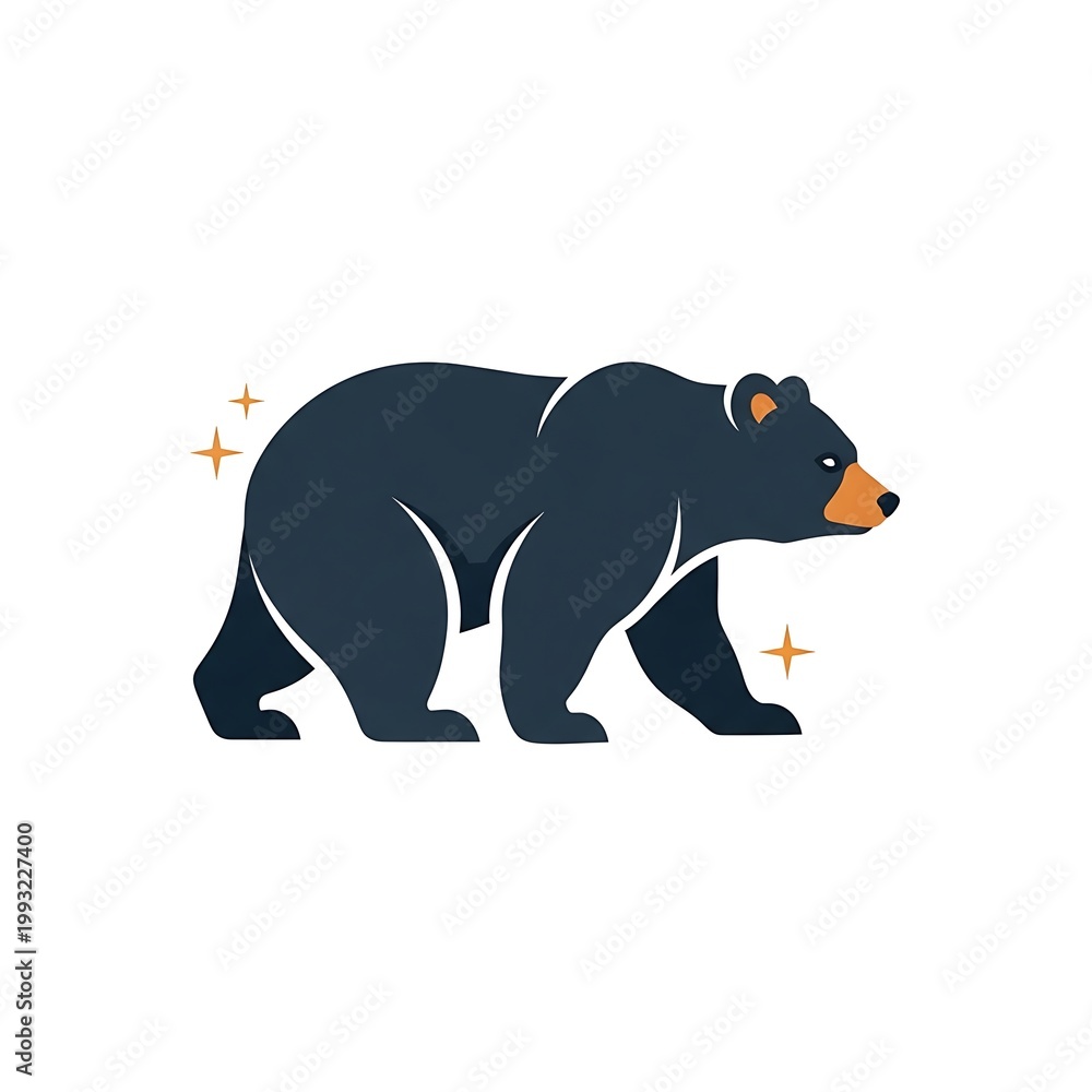 Fototapeta premium Stylized dark blue bear icon with orange snout and ears on white background