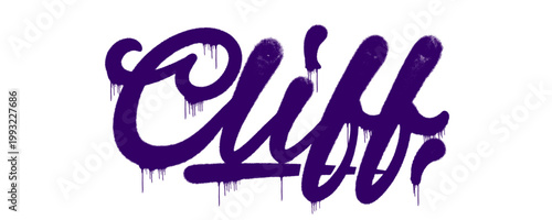 Urban graffiti tag style illustration of the word Cliff in purple. Street art hand style lettering with a star accent representing steep rock faces and coastal nature.