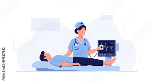 Doctor monitoring patient's vital signs on EKG machine, medical checkup illustration
