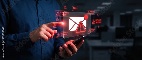 Cybersecurity threat detection office digital image dark environment close-up view risk awareness in technology