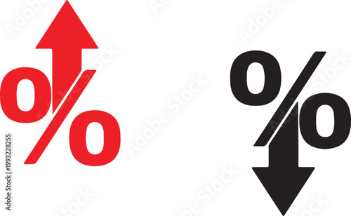 Percentage icon with up and down arrows for stock market growth and financial loss concept