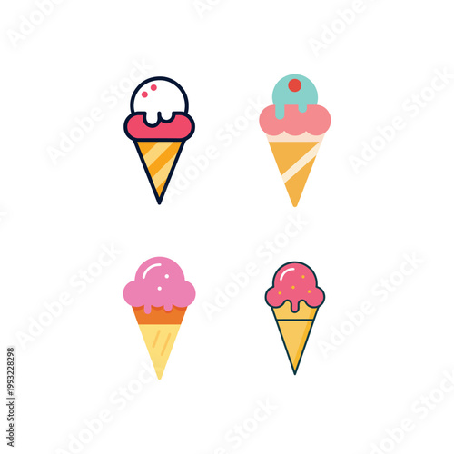Colorful ice cream cones with different flavors and toppings  sweet treats for hot summer days and dessert lovers