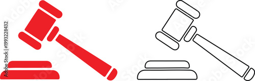 Gavel Icon Set Law Justice Court Hammer Outline Vector Illustration