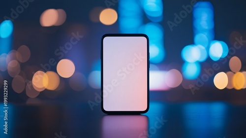 White Screen Smarthpone With Blurred City Background
