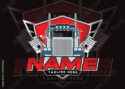 Truck Front Logo with Red Shield Badge for Logistics, Transport, and Trucking Company Branding