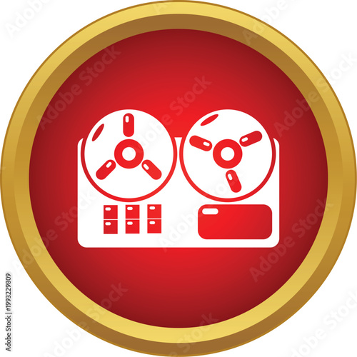 Vintage reel to reel tape recorder icon representing analog music playback