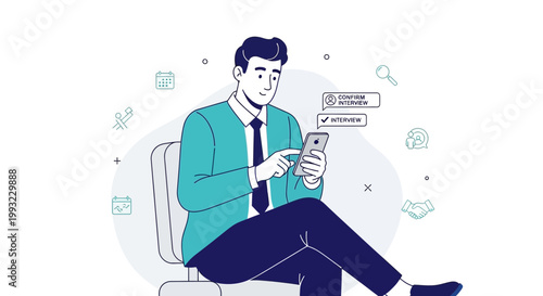 Man in Suit Using Smartphone for Job Interview Confirmation and Scheduling
