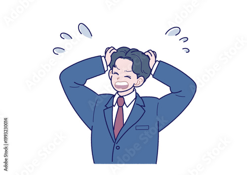焦っているスーツ姿の若い男性のイラスト