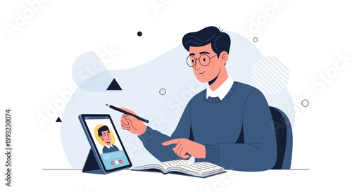 Man in Video Call, Online Learning, Distance Education, Digital Classroom, Studying Remotely