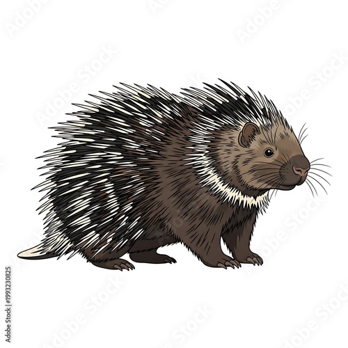 An illustration of a porcupine with sharp quills on a white background