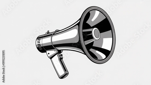 A black and white illustration of a megaphone on transparent background