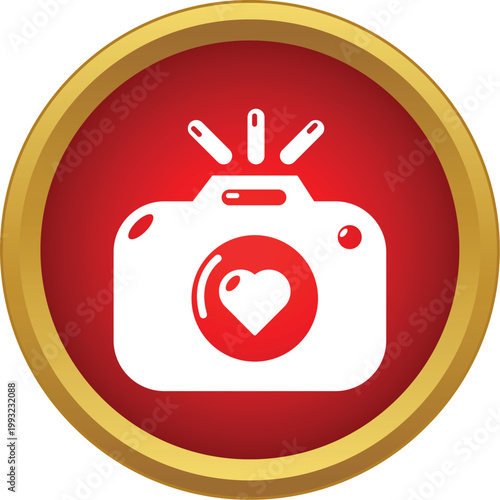 Flat design camera showing a heart and flash, symbolizing favorite photos and social media