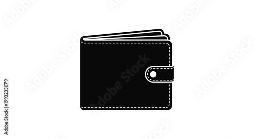 A simple black wallet icon displayed on a white background a striking silhouette