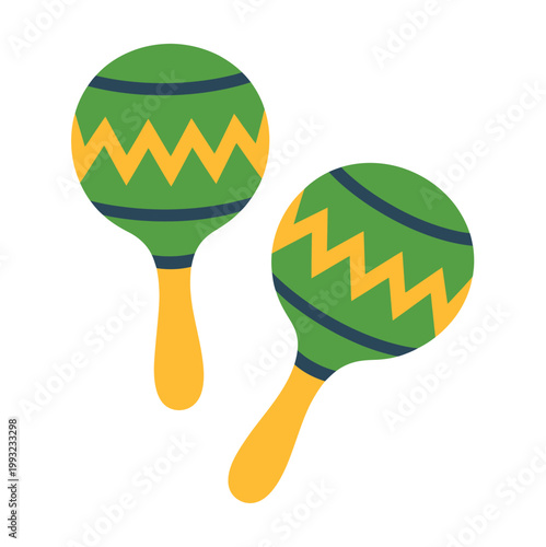 Green and yellow maracas pair percussion instrument vector illustration for celebration music dance fiesta and festive party concept
